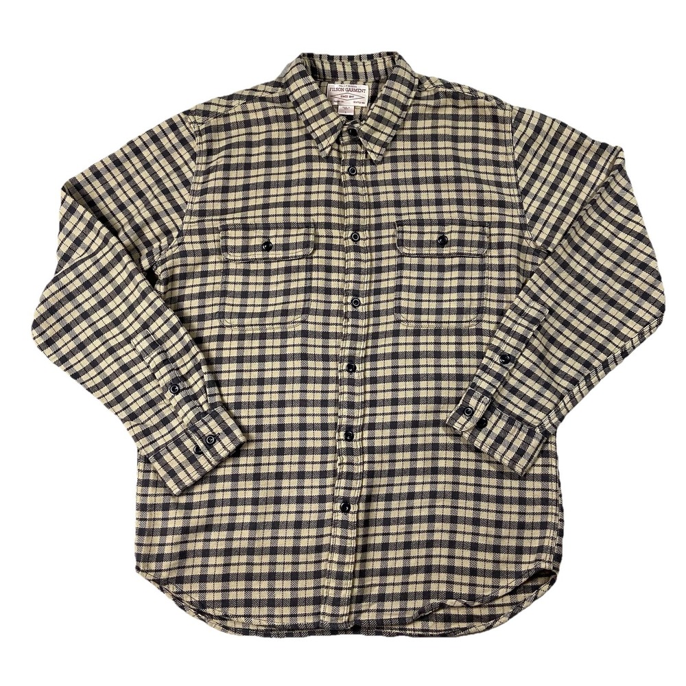 Filson 100% Cotton Work Shirt Brown Plaid Men L 10689 Outdoors Heritage Rugged